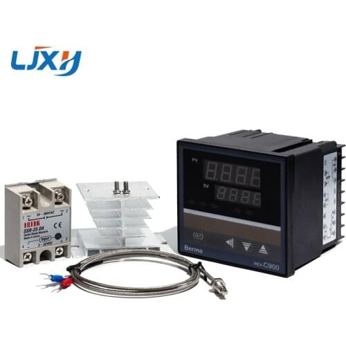 LJXH 4 in 1 Set C900 PID controller with 25da40da75da Solid State Relay with Heat Sink with 1m M6 Type K Thermocouple