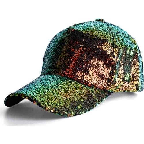 Korean Fashion Rainbow Color Sparkle Sequin Sport Snapback Baseball Cap Decoration Bright Glitter Trucker Hat