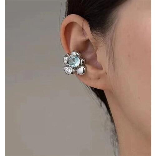 Korean Trend Niche Design Zircon Metal Flower Ear Bone Clip No Pierced Earrings for Women Girls Fake Piercing Aesthetic Jewelery