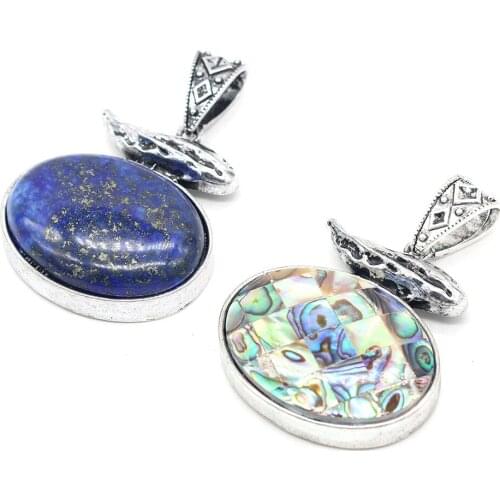 Natural stone Pendant Lace Boho Ethnic Oval shape alloy Exquisite charms For jewelry making DIY Necklace accessories 42x62mm