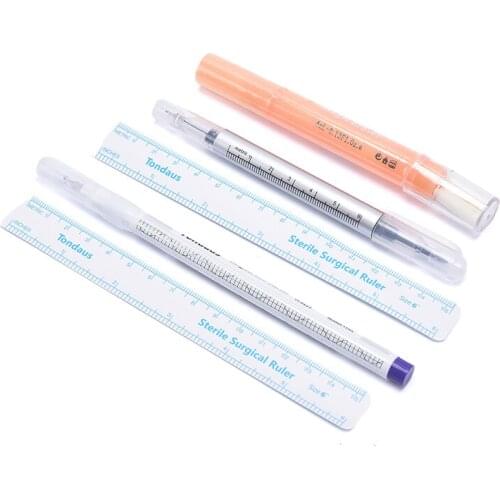 2Pcs/set Medical Surgical Scribe Pen Eyebrow Piercing Marker Pen Sterile Surgical Ruler Permanent Tattoo Beauty Accessories