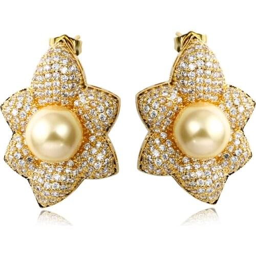 New Trendy flower Stud earring Wedding jewelry pendientes aros with clear crystal and simulated pearl earings