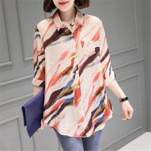 Fashion Women Spring Summer Shirts Polo-Neck Print Casual Elegant Temperament Blouses Loose Stylish Mujer Tops Blusas MM0569