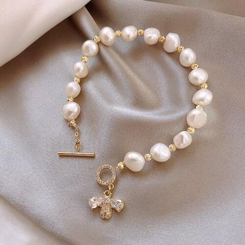 Fashion Cute Freshwater Pearl Zircon Bee Pendant Bracelets For Women Trendy Insect Bracelet Jewelry Gifts Accessories