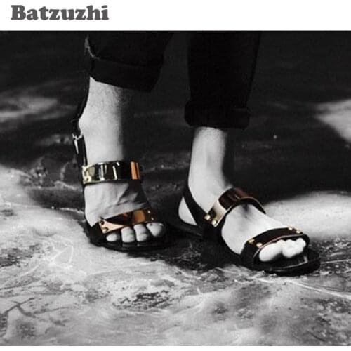 2020 Men Summer Sandalias Mujer Gladiator Fashion Mens Shoes Summer Black Genuine Leather Sandal Shoes, Big Sizes EU38-46