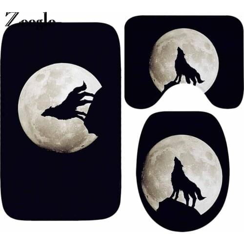 Zeegle Wolf Printed Bathroom Mat Set Toilet Rug Anti-slip Carpet for Bathroom Bath Mat Memory Foam Bath Mat Bathroom Floor Mats