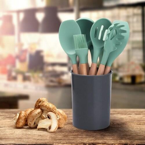 Kitchen Utensils Set 9pc Silicone Cookware Heat Resistant Wooden Handle Non-Stick Spatula Shovel Cooking Utensils Baking Tools