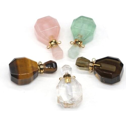 Natural Semi-precious Stone Perfume Bottle Pendant Faceted Tiger Eye Crystal Essential Oil Diffuser Charms for Women DIY Jewelry