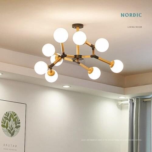 Nordic log magic bean light fixtures creative atmosphere molecular led Chandelier modern solid wood household bedroom dinner
