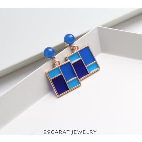 99 carat new original small color drop glaze geometric solid color splicing square fashion design personality fresh Earrings fem