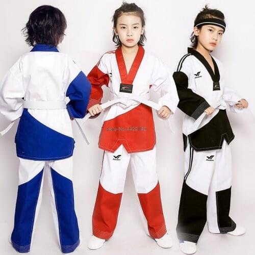 Adult Childrens Top Quality Colored Taekwondo Traning Clothing Red Black Blue Long Sleeved Taekwondo Suit for Men and Women