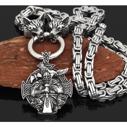Wolf Head Domineering Necklace Viking Odin Crow Pendant Amulet Sweater Chain Jewelry