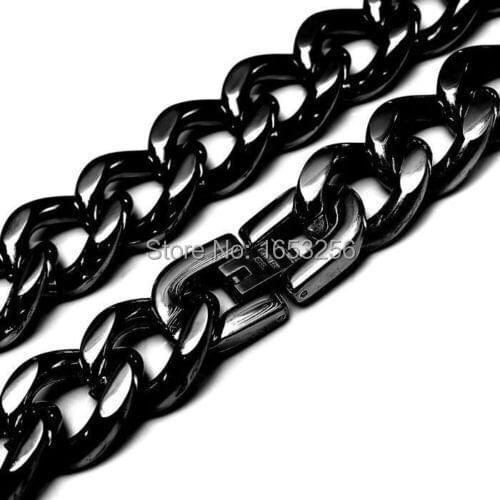 Free Shipping 194g Heavy 15mm 24'' Mens Pure Stainless Steel Black Tone Cuban Link Chain Necklace Fashion Clasp