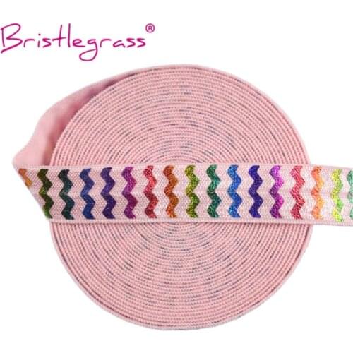 BRISTLEGRASS 5 Yard 5/8" 15mm Rainbow Chevron Foil Print Fold Over Elastics FOE Spandex Band Hair Tie Headband Tutu Dress Sewing