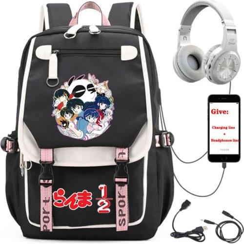Anime Ranma ½ backpack Unisex Travel Backpack USB Charging teenagers Laptop packsack student School book Bag