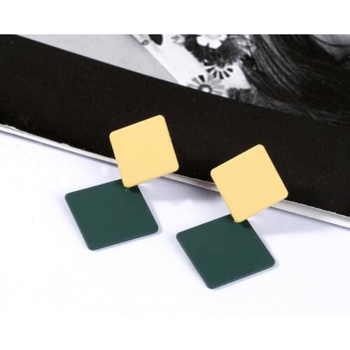 Korean paint geometric square earrings exaggerated fashion simple contrast color wild lozenge earrings personality party jewelry