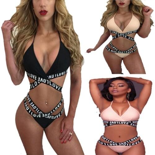 Top Fashion Womens New Sexy Letter Sling Three-Point Sexy Suit European And American Sexy Lingerie Factory Direct Sales