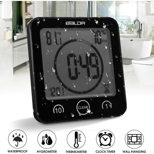 Waterproof LCD Digital Wall Clock Shower Suction Wall Stand Alarm Timer Temperature Humidity Bath Weather Station for Home