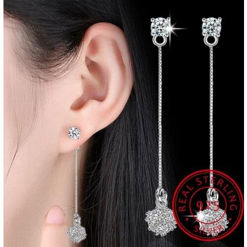 New Arrival Real Pure 925 Sterling Silver Long Crystal Earrings for Women Fashion sterling-silver-jewelry brincos