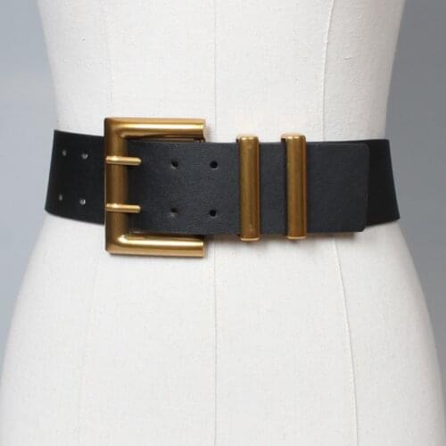 2020 New Leather Belt Female Vintage Big Metal Buckle Wide Leather Waistband Women Designer Brand Belt