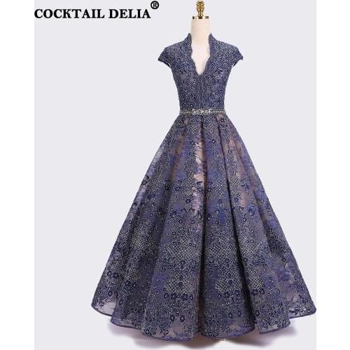Blue Ball Gown Long Evening Dress Luxury 2021 Elegant Ceremony Party Gowns For Women Celebrity Sleeveless Lace Beading Prom