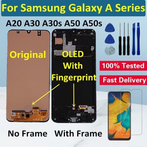 OLED With Frame LCD Display For Samsung Galaxy A20 A30 A30S LCD Screen Display Touch Digitizer For Samsung A50 A50S LCD Screen