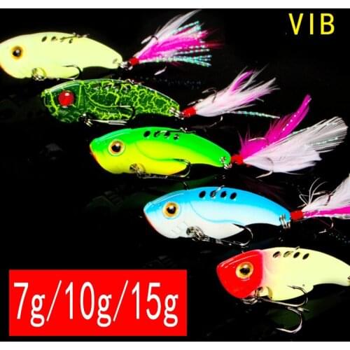 10pcs/lot VIB Fishing 3 Size Lure Vibration Spoon Hard Baits with Feather Crankbait Wobbler Swimbait Cicada VIB Tackle De Pesca