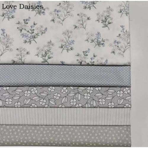 100% Cotton Pastoral WHITE GRAY Small Flower Floral Slim Stripe Dots Curl Fabrics for Bedding Apparel Dress Handwork Home Decor
