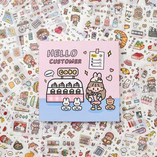 100 sheets Kawaii Cartoon Girl Patterns Stickers Labels Album Scrapbooking Girly heart Literature and Art aesthetic Stationery
