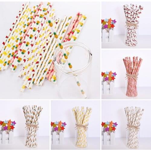 25pcs/lot Fruit Paper Straws Pineapple Strawberry Watermelon Straws For Summer Birthday Wedding Decorative Party Supplies