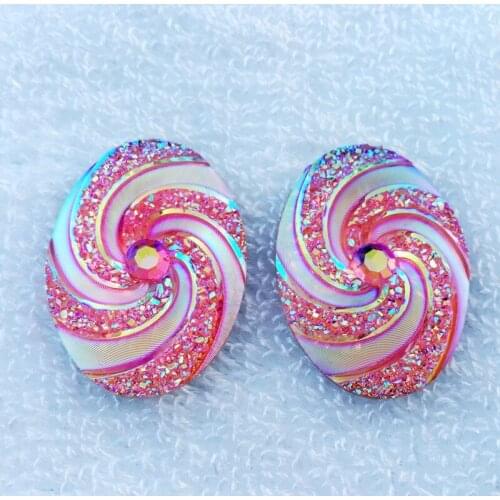 4pcs 30*39mm Oval AB flowers Surface Resin Flatback Cabochon DIY Craft Artesanato Accessories -HZ201