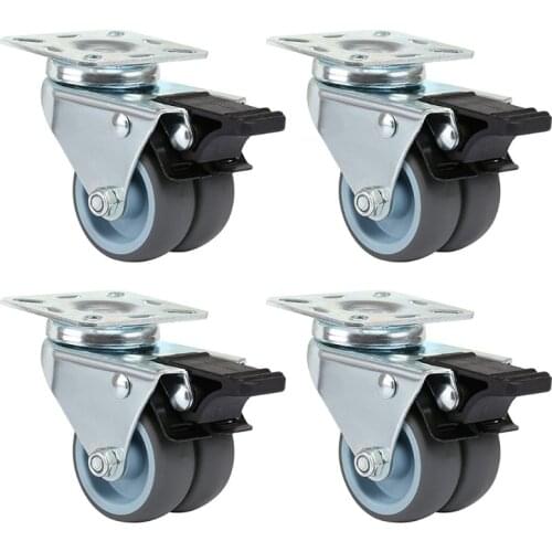 4 Piece / Set 2 inch Caster Wheel with Brake Locking and Rubber Wheels Heavy Duty Swivel Plate Caster for Trolley Furniture