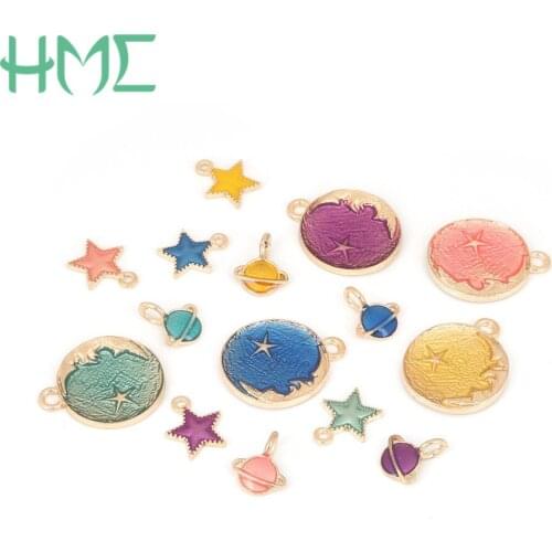 5pcs/10pcs/lot Enamel Charms Alloy Bezel Base Oil drop Pendant For Jewelry Making DIY Bracelet Necklace Earring Moon/Star/Planet