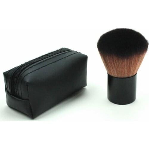 7cm*3cm soft coffee synthetic hair kabuki brush powder blush cosmetic brush with black PU bag