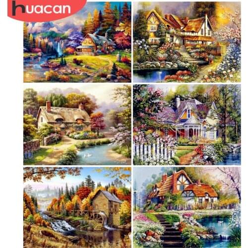 HUACAN Full Drill Diamond Painting House Cross Stitch Mosaic Embroidery Landscape Diamond Art Wall Decoration