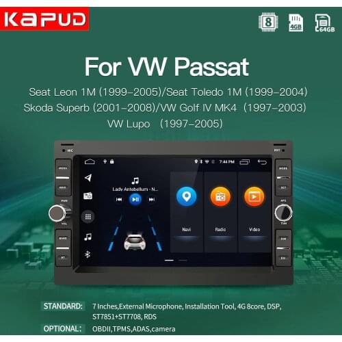 Kapud 7'' Car Radio Multimedia Player Adnroid 10 For VW PASSAT B5 MK4 MK5 SHARAN Jetta Bora Polo TRANSPORT T5 CITI CHICO