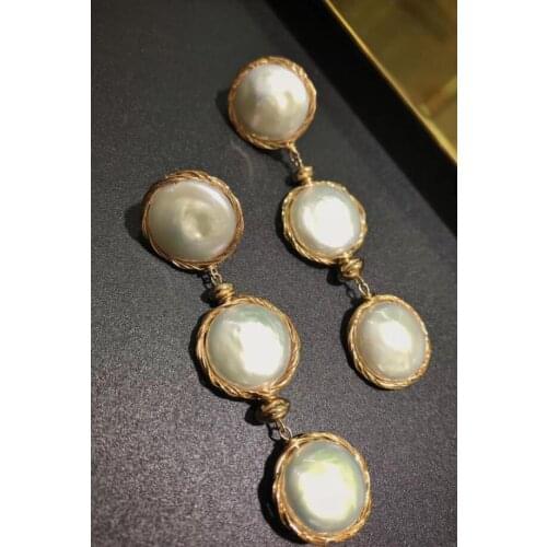 Free shipping>>>>Handmade noble jewelry 13-14mm white Freshwater pearl earring 9k