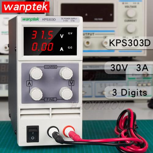 DC Power Supply KPS303D Variable 30V 3A Adjustable Switching Regulated Power Supply Digital with Alligator Leads labratory