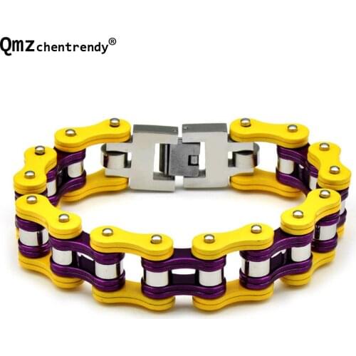 22cm 17mm 316L Stainless Steel Green Yellow Red Black Bangle jewelry Huge Heavy Men Motorcycle Biker Chain Bracelet For Boy