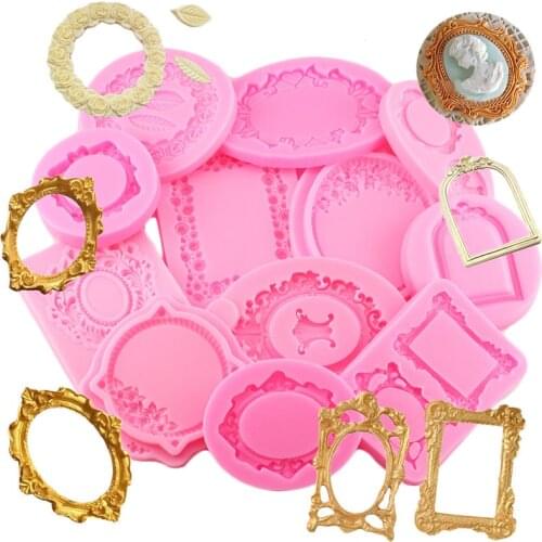 DIY Mirror Fondant Cake Decorating Tools Frame Cupcake Chocolate Wedding Cake Border Silicone Molds Kitchen Baking Moulds