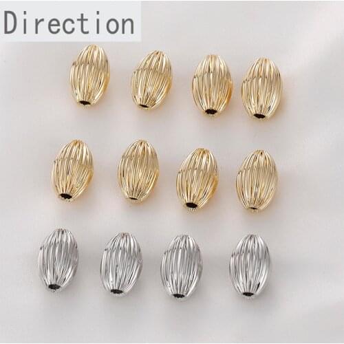 14K Gold Oval Vertical Pattern Round Beads Straight Hole Simple Beads Diy Earrings Bead Bracelets Earrings Accessories 10PCS
