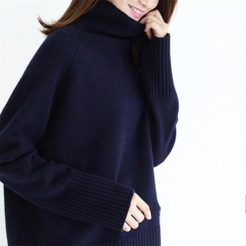 Cashmere wool blend turtleneck knit women fashion solid loose thick pullover sweater grey 3color S-XL