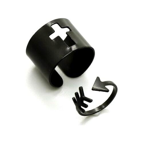 2PCS Black Fish Bone Hollow Cross Wide Ring For Women Men Punk Gothic Hiphop Animals Arrow Finger Ring Suit Party Jewelry R260