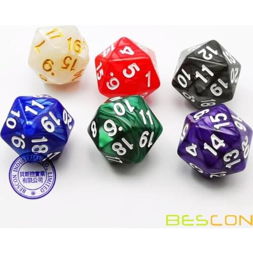 Bescon D20 Spindown Dice 22MM, Assorted Marble Colors 6pcs Set
