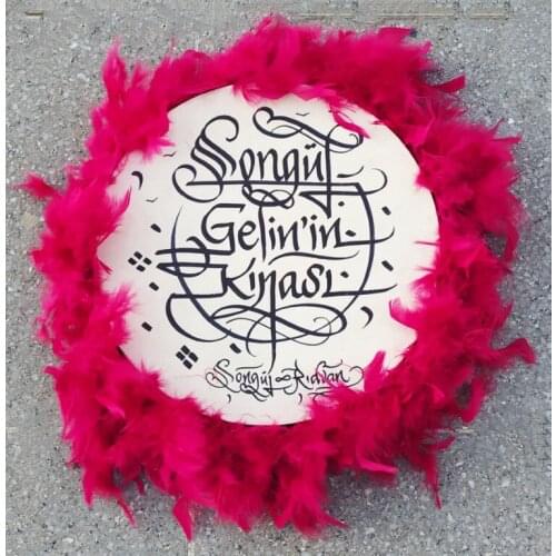 Leather Tambourine 27 cm Name Written Medium Size Pink Shaggy (S27YPETEF)