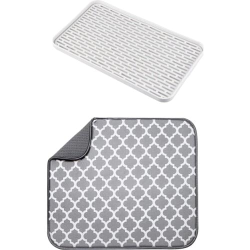 Kitchen Countertop Suction Mat Tableware Cup Bowl Dish Drain Pad with Drainer with Drip Tray
