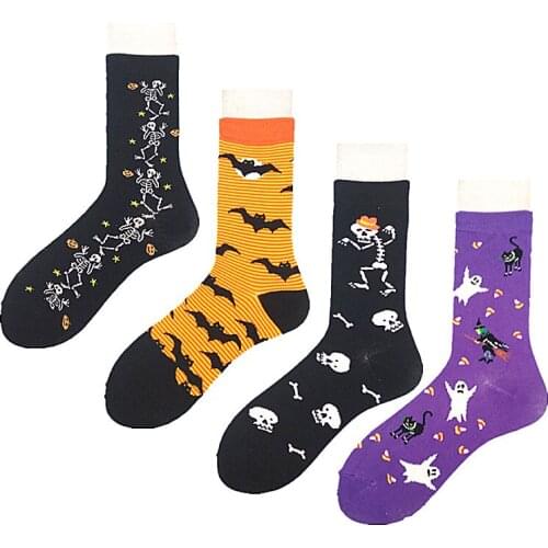 Cute Halloween funny pattern happy men and women casual middle tube socks