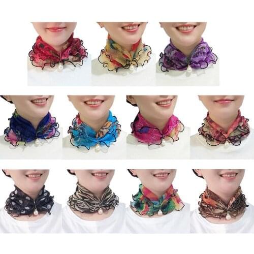 Fashion Ruffled Shiny Gold Silk Scarf Pearl Pendant Neck Ladys Head Jewelry Scarves Hair Accessory Necklace Girl Kerchief A3Z9