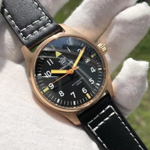 STEELDIVE Bronze Watch 1940S Pilot Watch Men Automatic Machanical Watches NH35 Sapphire Bronze Diver Watch 200m Luminous