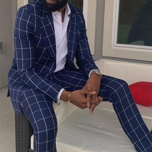 Luxury Tailor Made Suit Navy Windowpanetailored Suit Men Suits Mens Plaid Suit Custom Made Suit Men Suit Blue Costume Homme Luxe